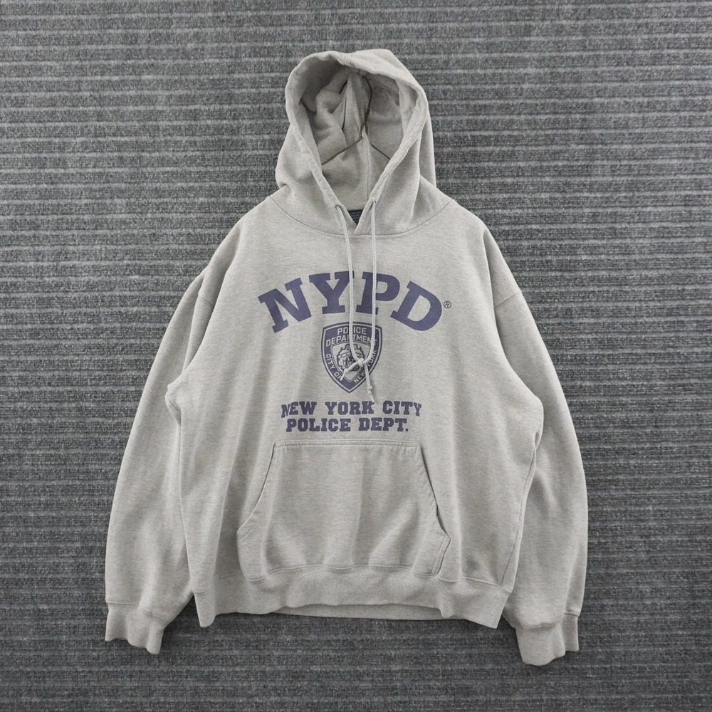 Vintage NYPD Hoodie Mens L Gray New York City Police Dept Sweatshirt